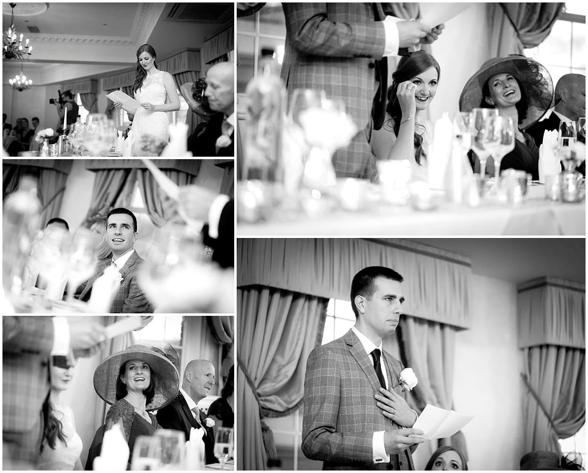 Black and white speeches during the wedding reception
