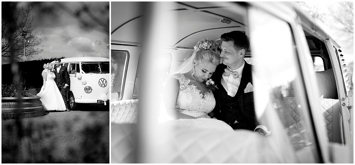 Bride and groom in the wedding car